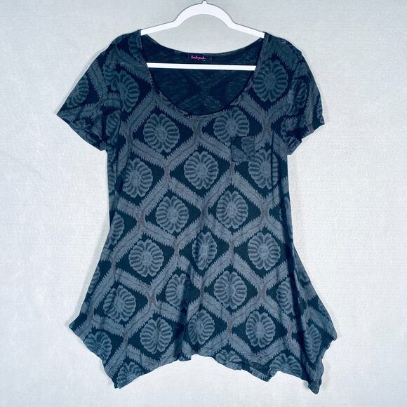 fresh produce Tops - Fresh Produce Top Womens XL Gray Cotton Argyle Blouse Cottage Boho Lagenlook